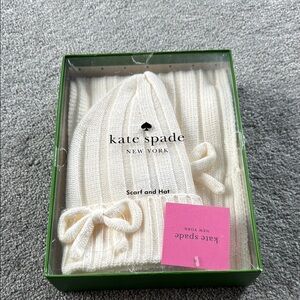 kate spade Cream Ribbed Knit Hat and Scarf